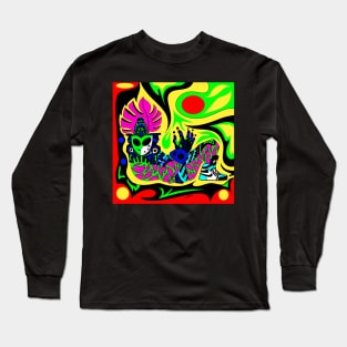 rasta alien in mayan sneakers shoes ecopop pattern Long Sleeve T-Shirt